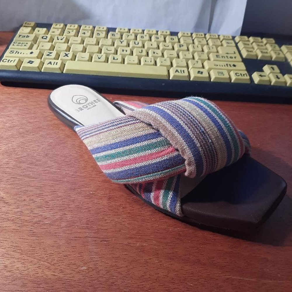 NEW !Brother Vellies Togo Slide Striped Knotted Cotton-Canvas Sandal Sunbird Sz6